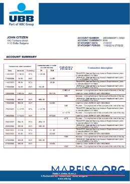 Printable Bulgaria UBB bank proof of address statement word sample